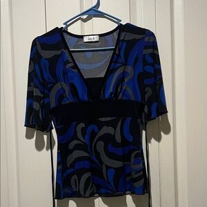 Ally B Women's Blue and Gray Swirl Blouse